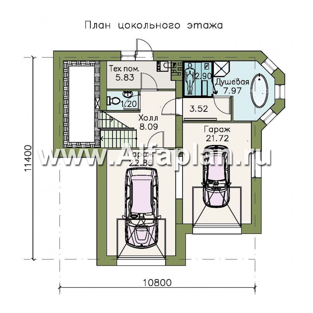 Проекты домов Альфаплан - «Корвет-прогресс» - трехэтажный коттедж с двумя гаражами - план проекта №1