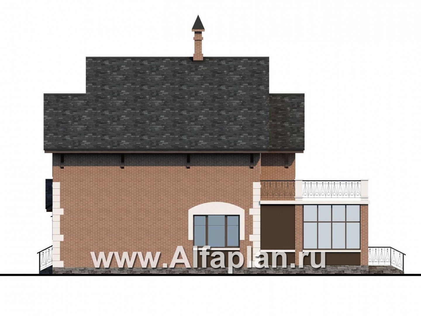 Проекты домов Альфаплан - «Плоды успеха» - проект двухэтажного дома, с террасой и балконом, кухня в отдельной комнате - изображение фасада №2