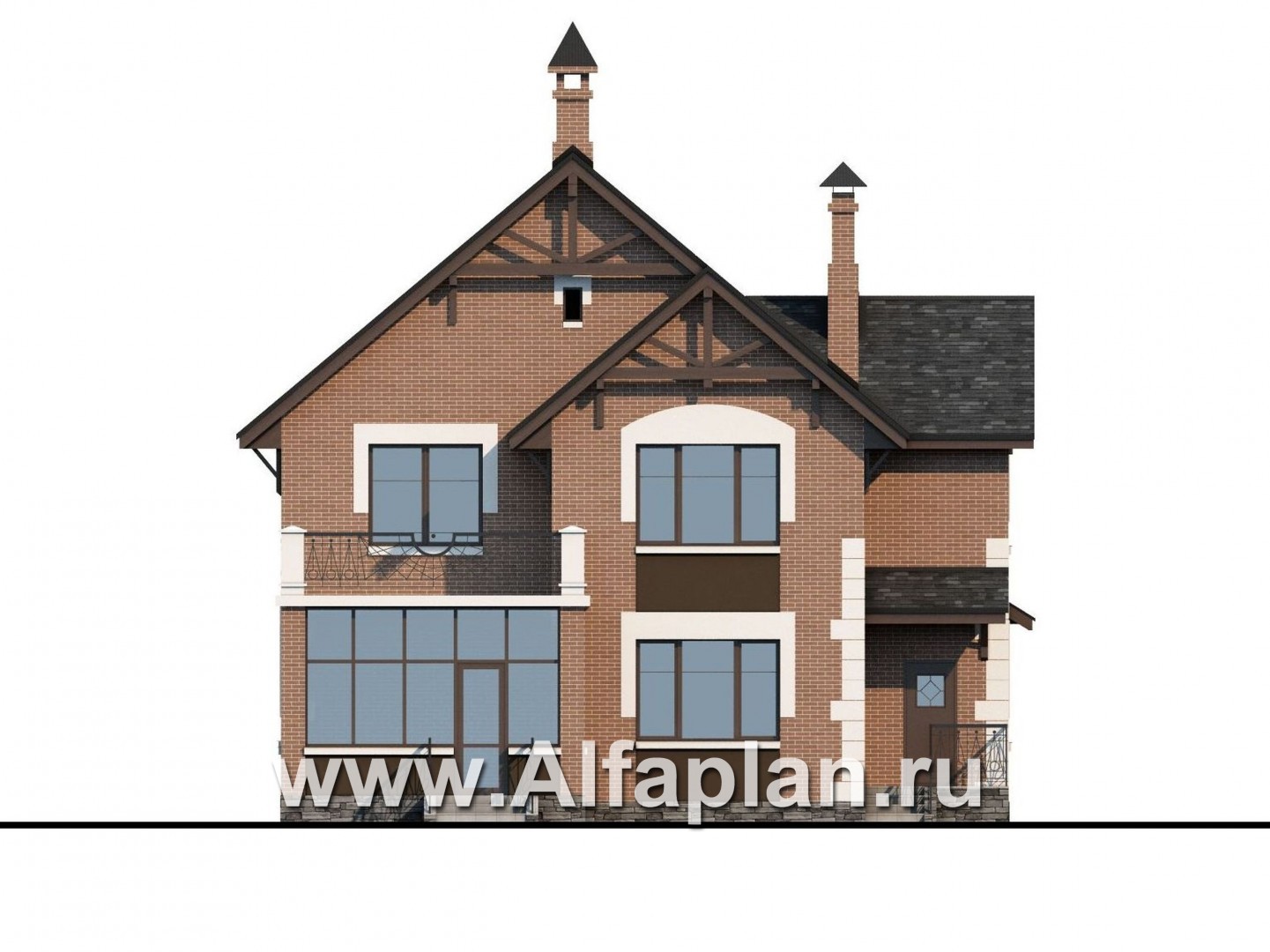 Проекты домов Альфаплан - «Плоды успеха» - проект двухэтажного дома, с террасой и балконом, кухня в отдельной комнате - изображение фасада №4