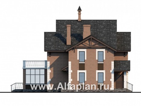 Проекты домов Альфаплан - «Плоды успеха» - проект двухэтажного дома, с террасой и балконом, кухня в отдельной комнате - превью фасада №3
