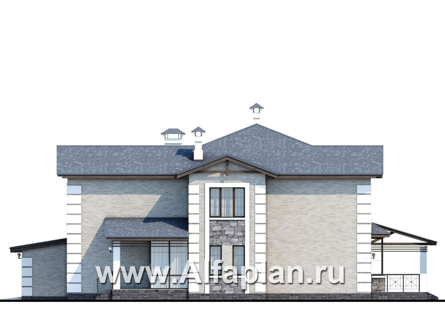 Проекты домов Альфаплан - «Вяземский» - просторный коттедж для узкого участка - изображение фасада №2