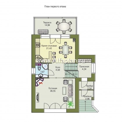 Проекты домов Альфаплан - «Экспрофессо»- компактный трехэтажный коттедж - превью плана проекта №2