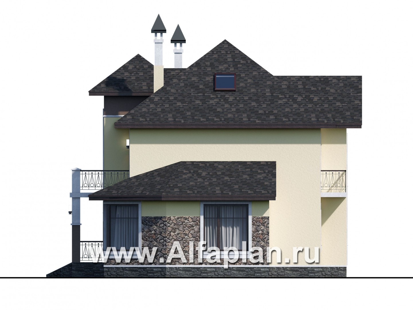 Проекты домов Альфаплан - «Разумовский» - проект двухэтажного дома, с эркером, с террасой и с балконом - изображение фасада №2