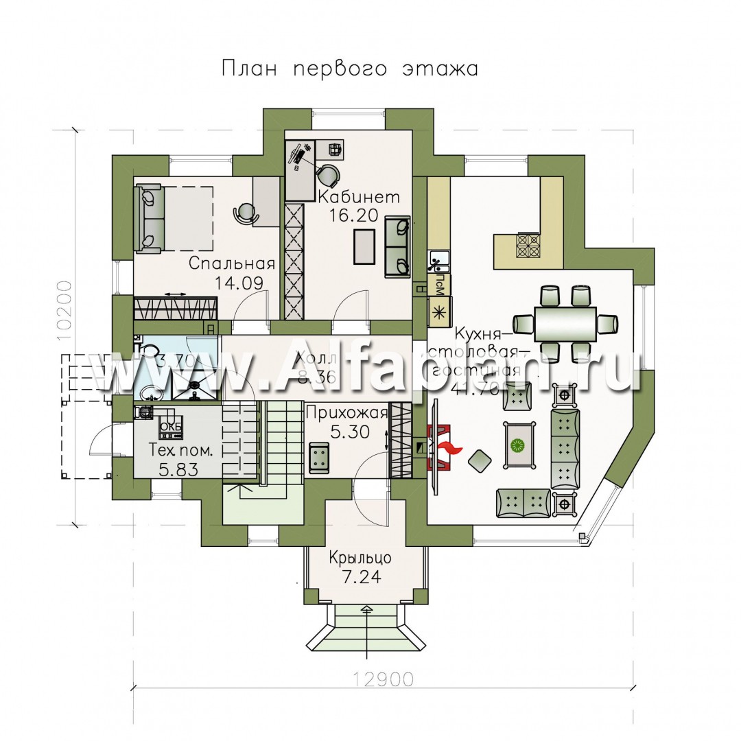 Проекты домов Альфаплан - «Разумовский» - проект двухэтажного дома, с эркером, с террасой и с балконом - план проекта №1