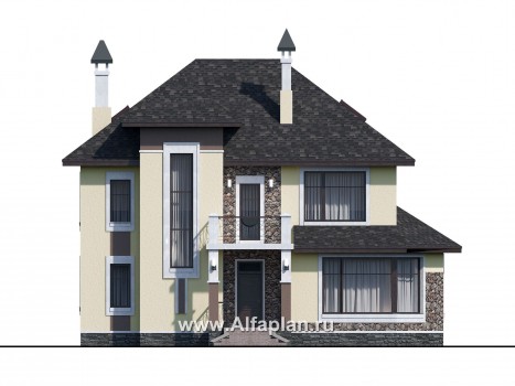 Проекты домов Альфаплан - «Разумовский» - проект двухэтажного дома, с эркером, с террасой и с балконом - превью фасада №1
