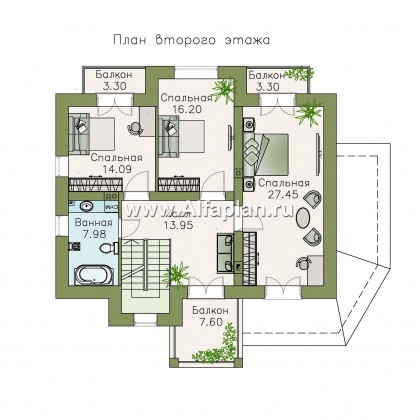 Проекты домов Альфаплан - «Разумовский» - проект двухэтажного дома, с эркером, с террасой и с балконом - превью плана проекта №2