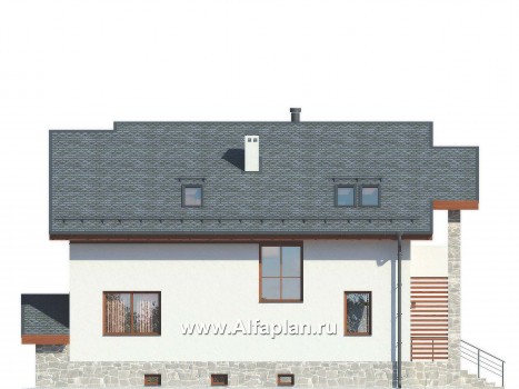 Проекты домов Альфаплан - Современный коттедж с цокольным этажом - превью фасада №2