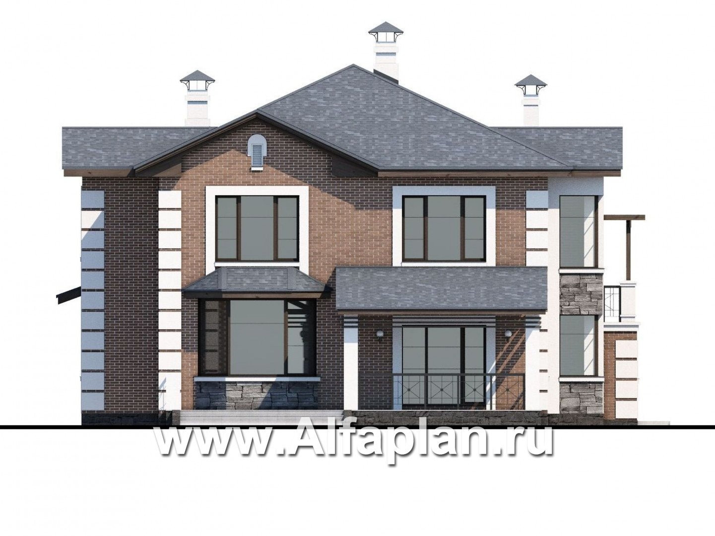 Проекты домов Альфаплан - «Вяземский» - комфортабельный коттедж с террасами для отдыха - изображение фасада №4