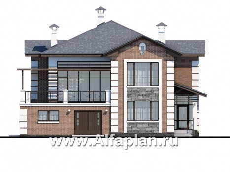 Проекты домов Альфаплан - «Вяземский» - комфортабельный коттедж с террасами для отдыха - превью фасада №1
