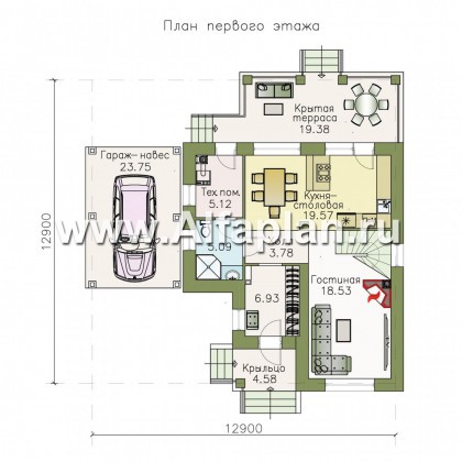 Проекты домов Альфаплан - «Причал» - романтический коттедж из кирпичей с  удобным планом - превью плана проекта №1