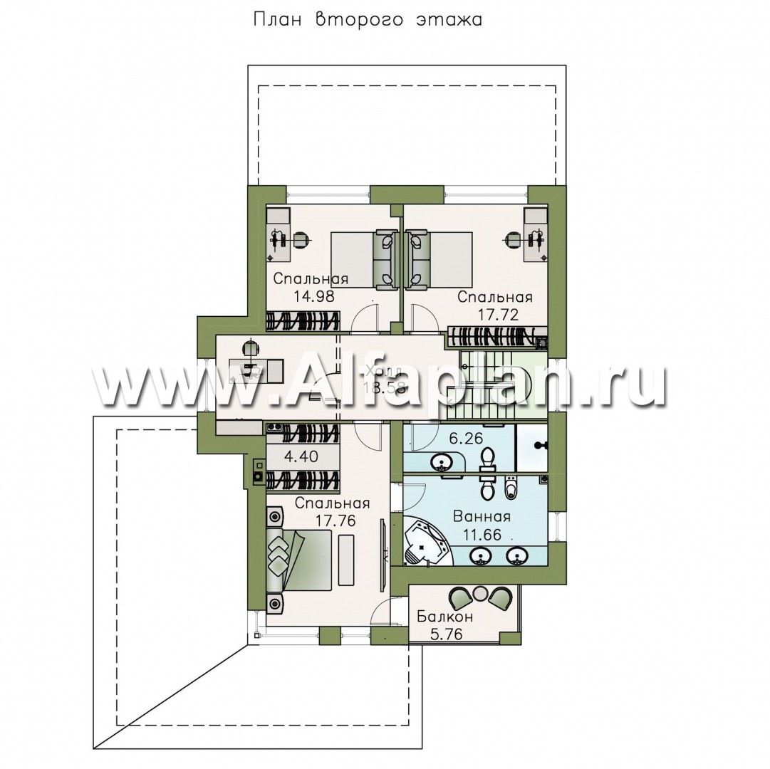 Проекты домов Альфаплан - «Вишера» - стильный дом с гаражом на два автомобиля - изображение плана проекта №2