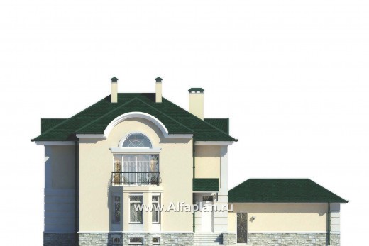 Проекты домов Альфаплан - Комфортабельный коттедж с гаражом и бассейном - превью фасада №4