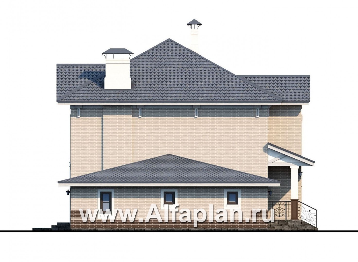 Проекты домов Альфаплан - «Зазеркалье»- проект элегантного  компактного коттеджа с гаражом - изображение фасада №3