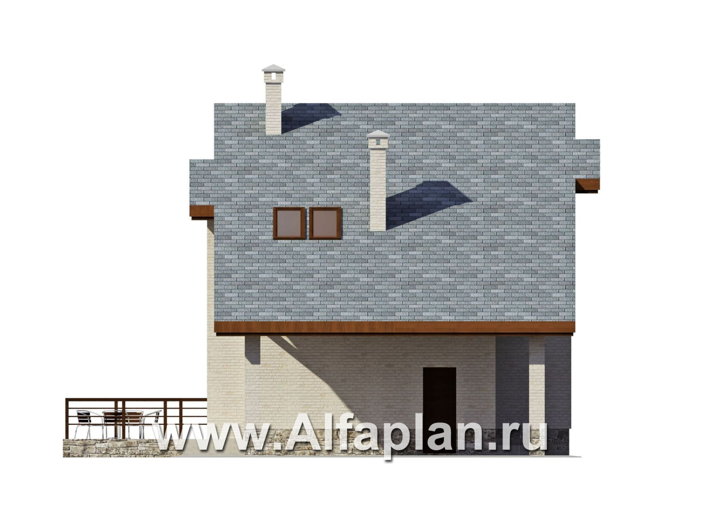 Проекты домов Альфаплан - Коттедж из кирпича с навесом для машины - изображение фасада №3