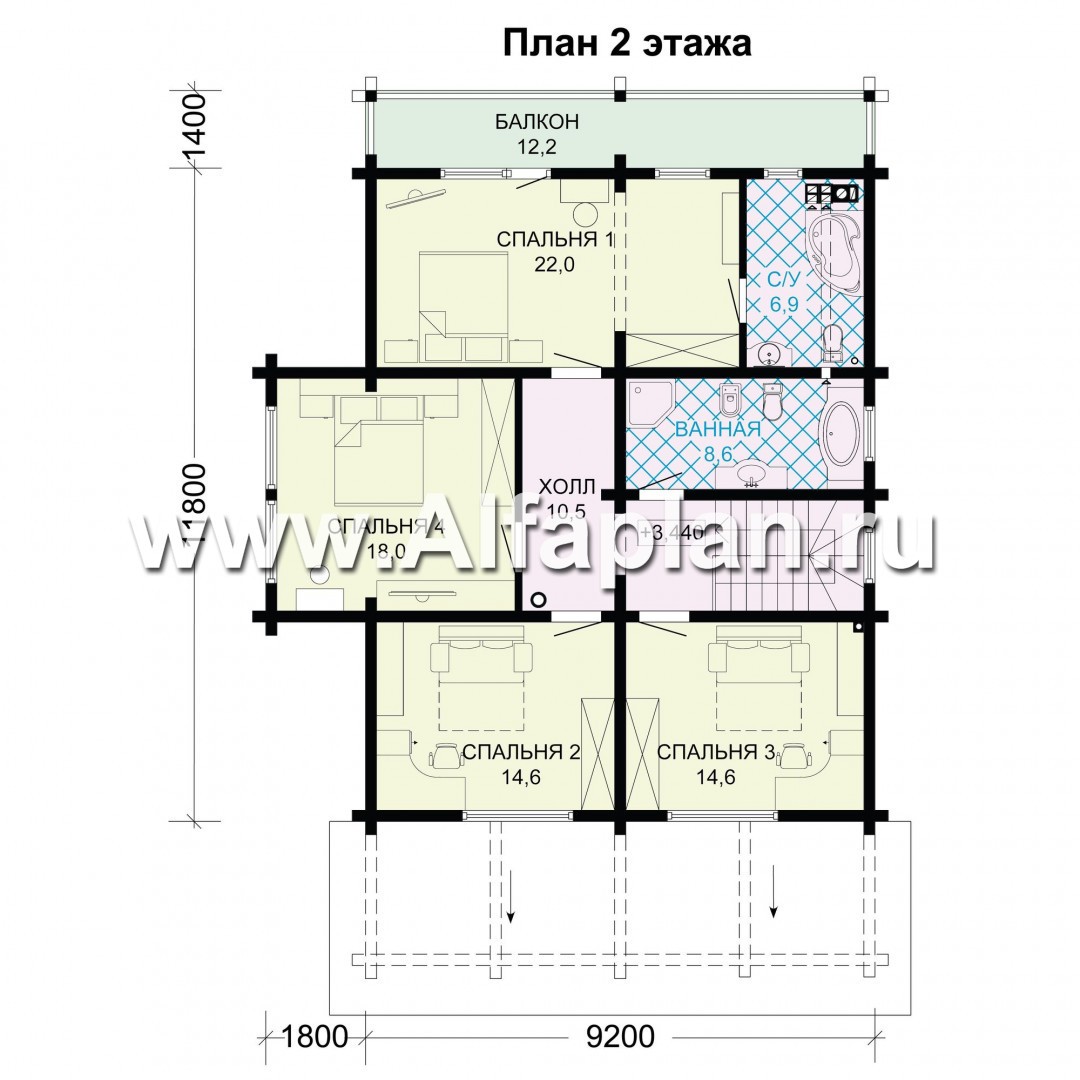 Проекты домов Альфаплан - Деревянный дом для большой семьи - изображение плана проекта №2