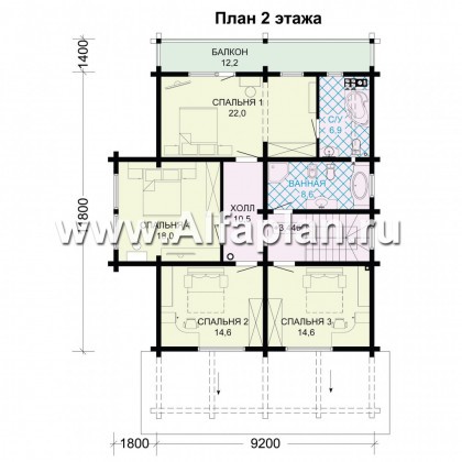 Проекты домов Альфаплан - Деревянный дом для большой семьи - превью плана проекта №2
