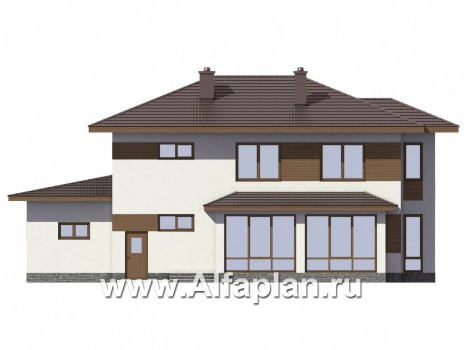Проекты домов Альфаплан - Комфортный дом для большой семьи - превью фасада №3