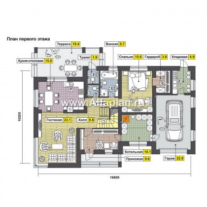 Проекты домов Альфаплан - Современный дом с гаражом и жилой мансардой - превью плана проекта №1