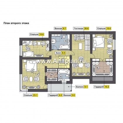 Проекты домов Альфаплан - Современный дом с гаражом и жилой мансардой - превью плана проекта №2