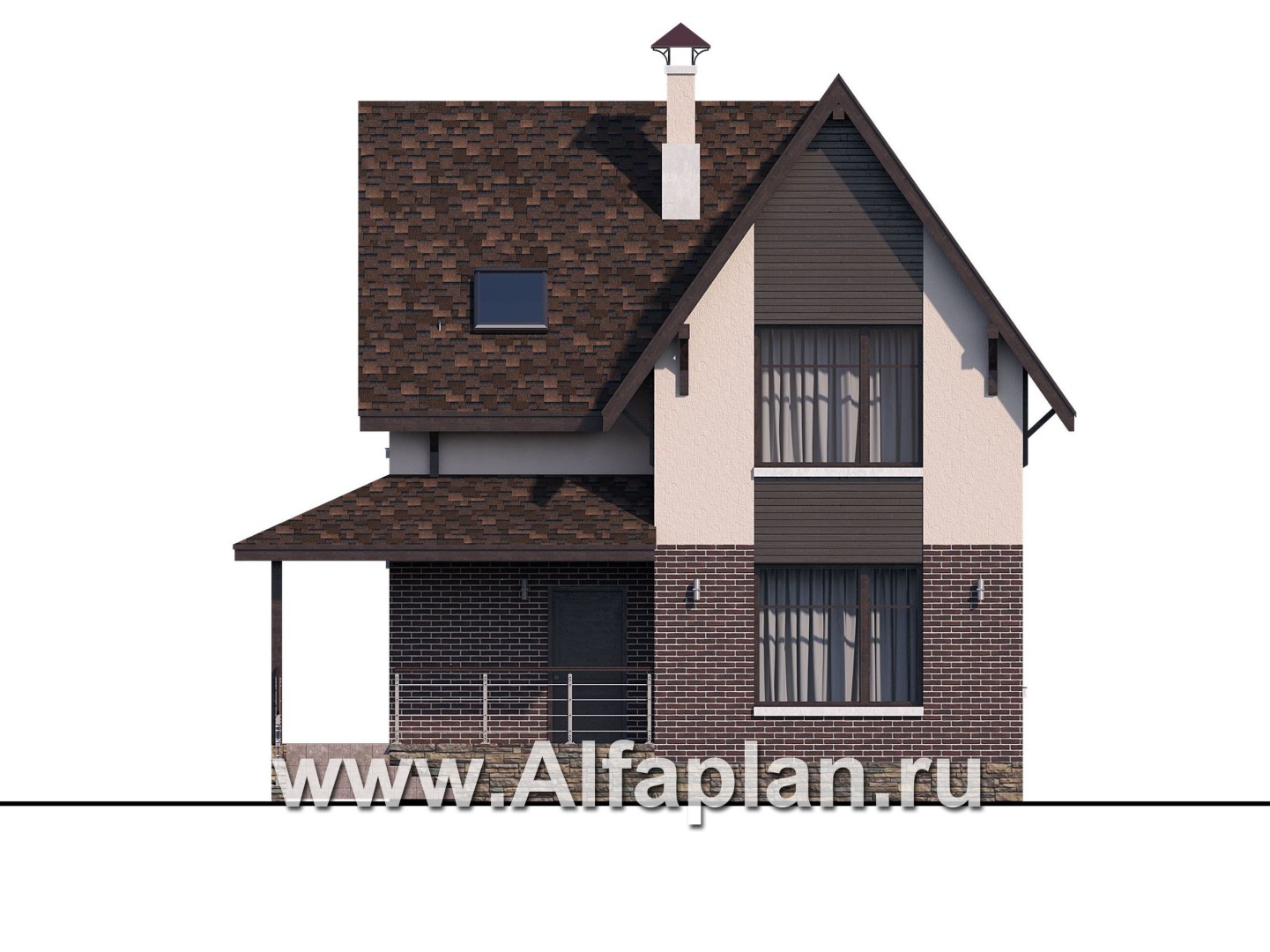 Проекты домов Альфаплан - «Оптима»- проект современного дома с мансардой, из кирпичей или газобетона - изображение фасада №1
