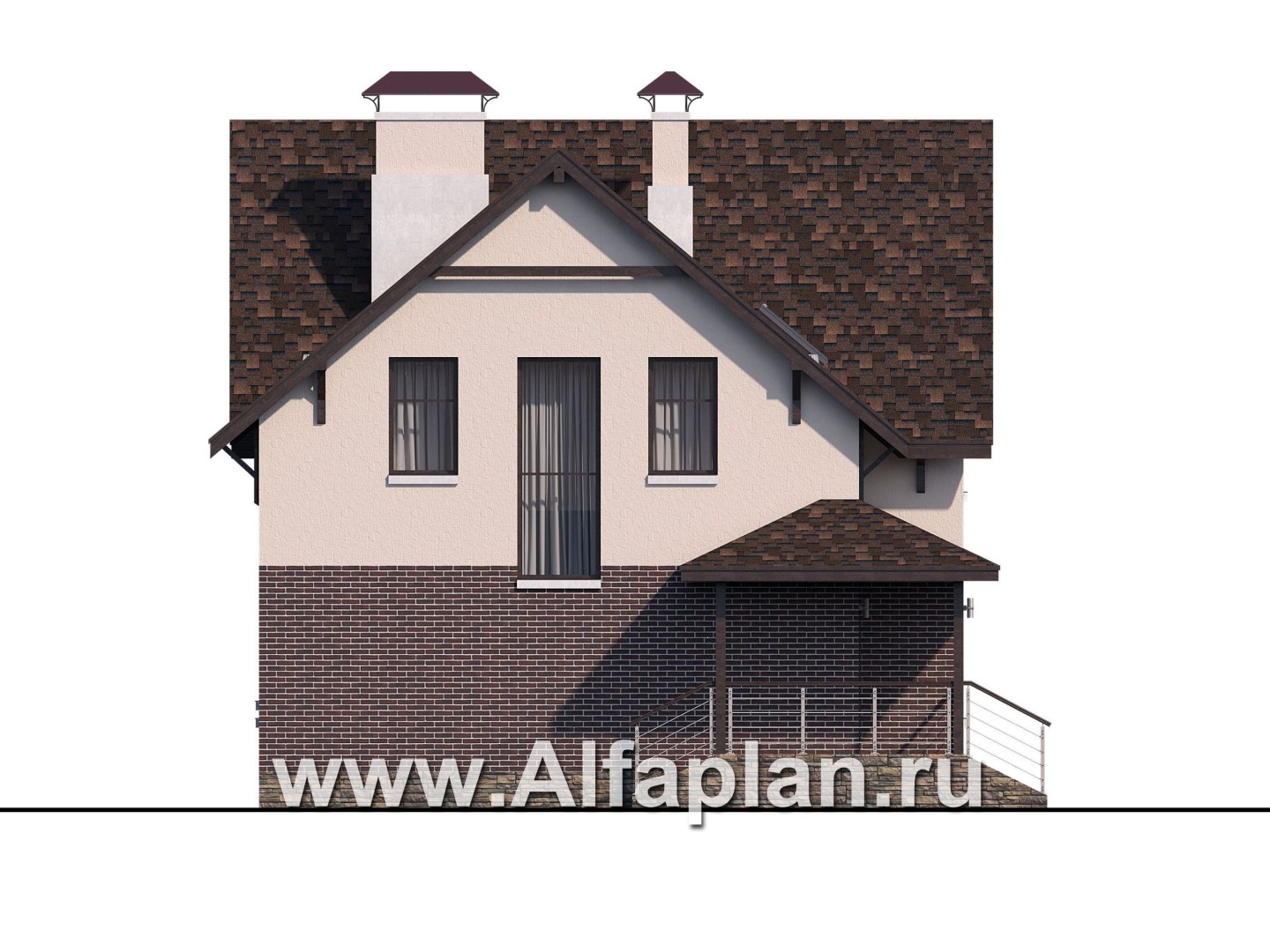 Проекты домов Альфаплан - «Оптима»- проект современного дома с мансардой, из кирпичей или газобетона - изображение фасада №3