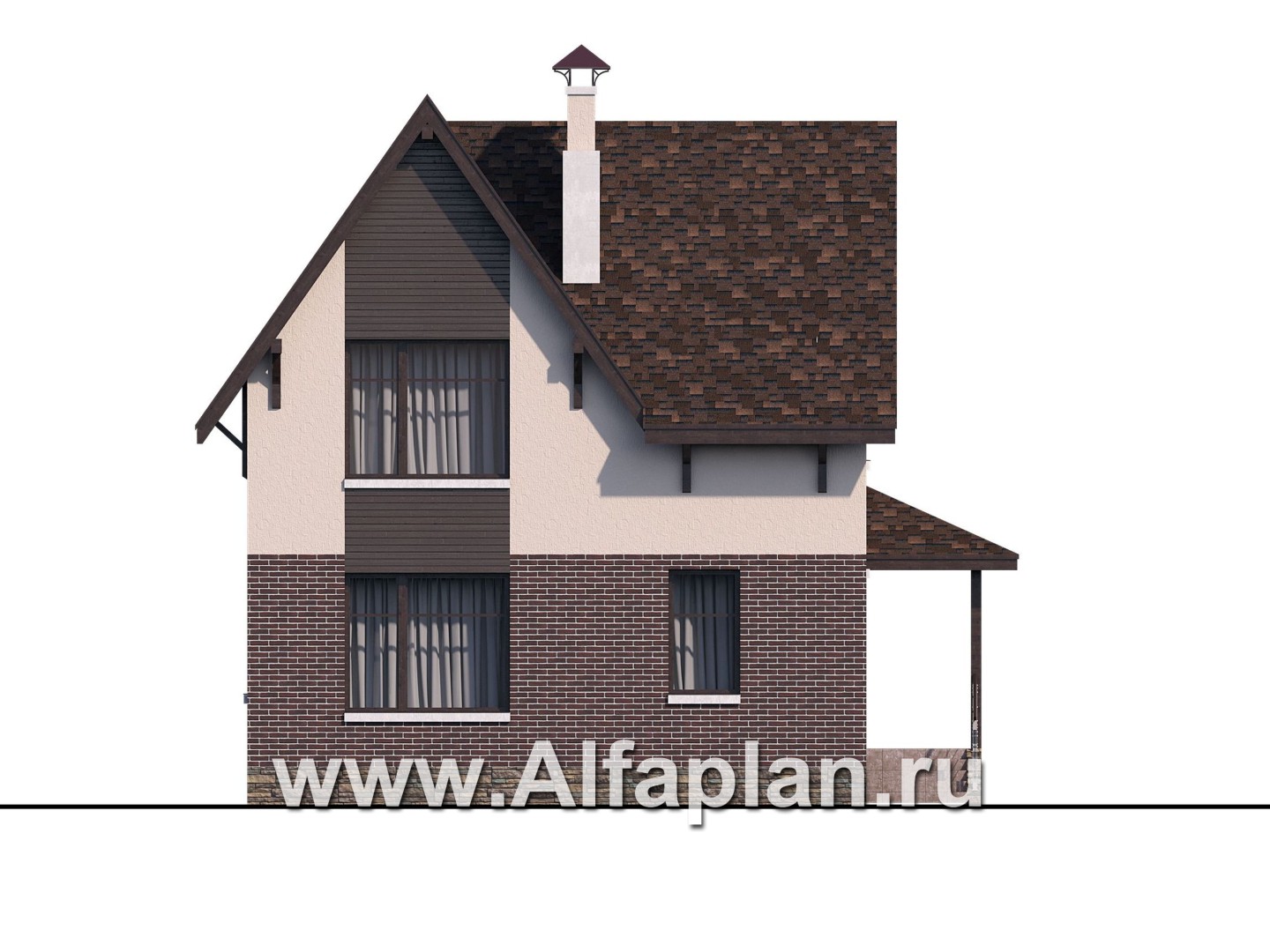 Проекты домов Альфаплан - «Оптима»- проект современного дома с мансардой, из кирпичей или газобетона - изображение фасада №4