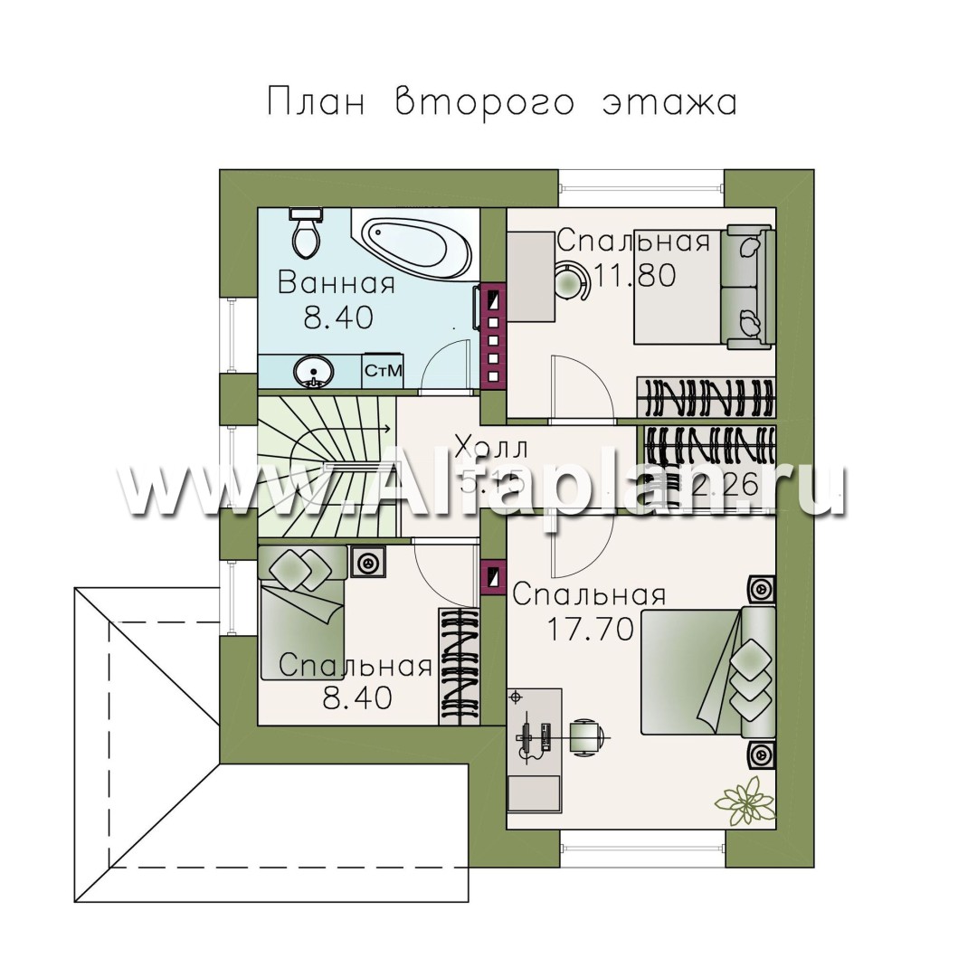 Проекты домов Альфаплан - «Оптима»- проект современного дома с мансардой, из кирпичей или газобетона - план проекта №2