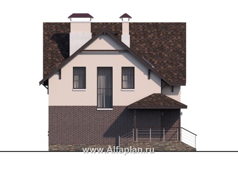Проекты домов Альфаплан - «Оптима»- проект современного дома с мансардой, из кирпичей или газобетона - превью фасада №3