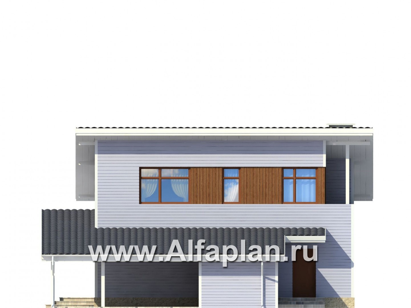 Проекты домов Альфаплан - Каркасный дом с односкатной кровлей - изображение фасада №2