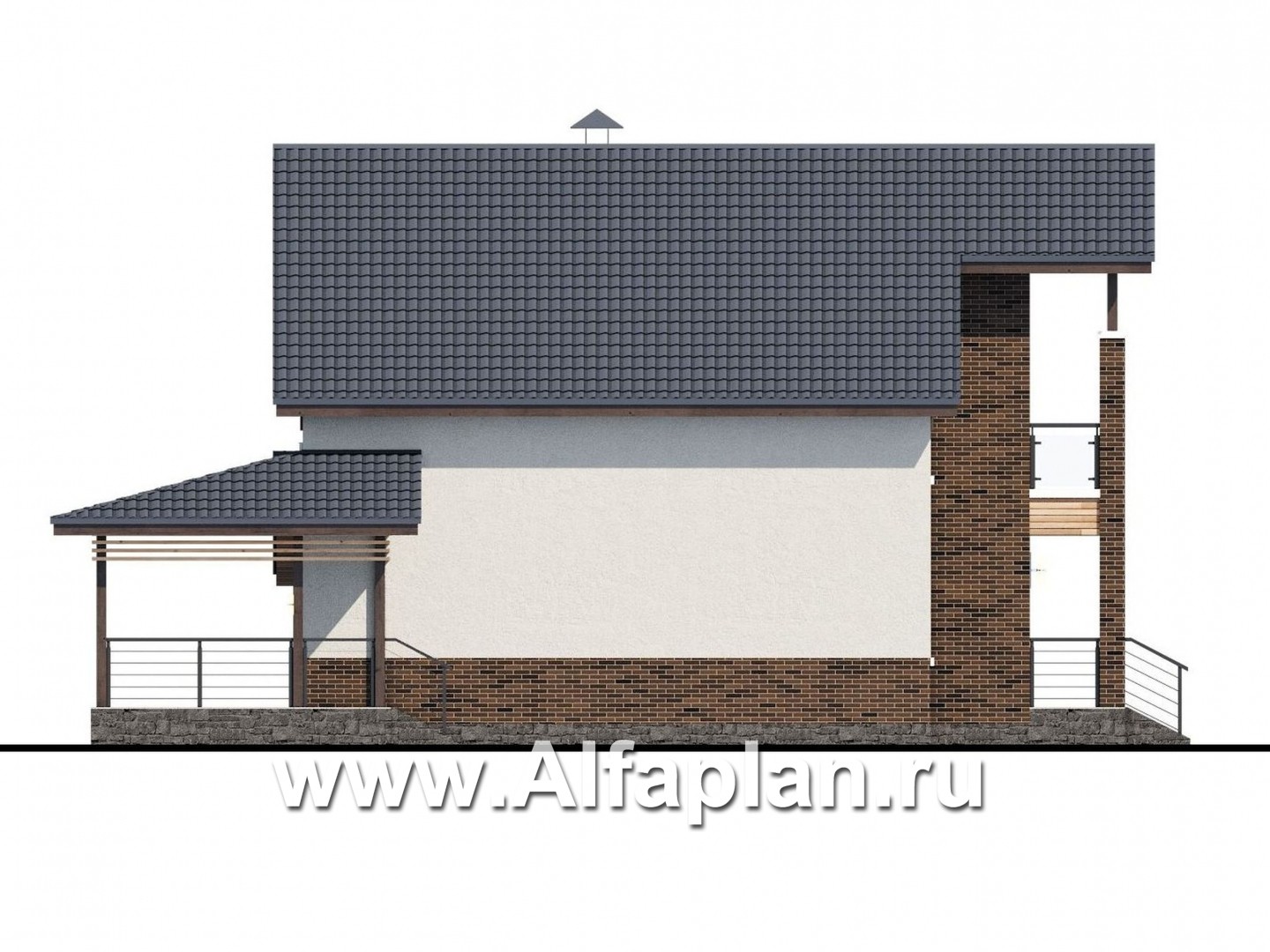 «Галс» - проект дома с мансардой, планировка с мастер спальней, со вторым светом и с террасой, с гаражом на 2 авто - фасад дома