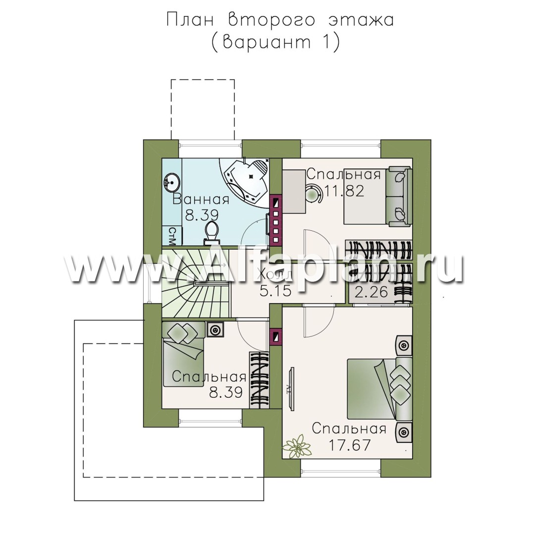 Проекты домов Альфаплан - «Оптима»- проект двухэтажного дома, в современном стиле, удобный план - изображение плана проекта №2