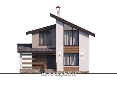 Проекты домов Альфаплан - «Оптима»- проект двухэтажного дома, в современном стиле, удобный план - превью фасада №1
