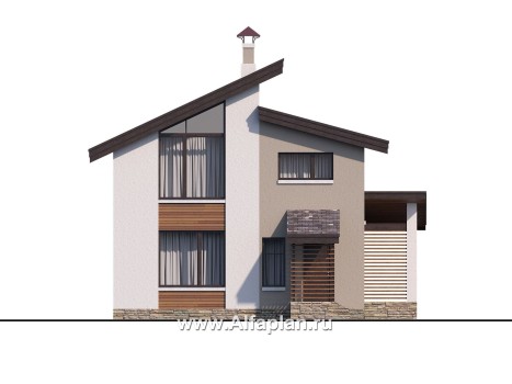 Проекты домов Альфаплан - «Оптима»- проект двухэтажного дома, в современном стиле, удобный план - превью фасада №4