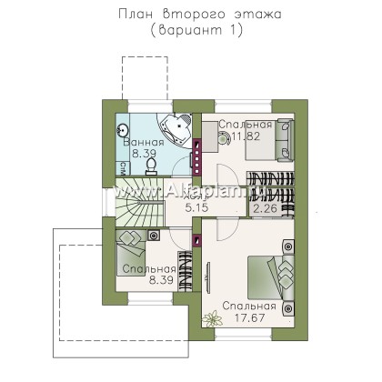 Проекты домов Альфаплан - «Оптима»- проект двухэтажного дома, в современном стиле, удобный план - превью плана проекта №2