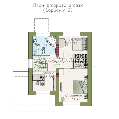Проекты домов Альфаплан - «Оптима»- проект двухэтажного дома, в современном стиле, удобный план - превью плана проекта №3
