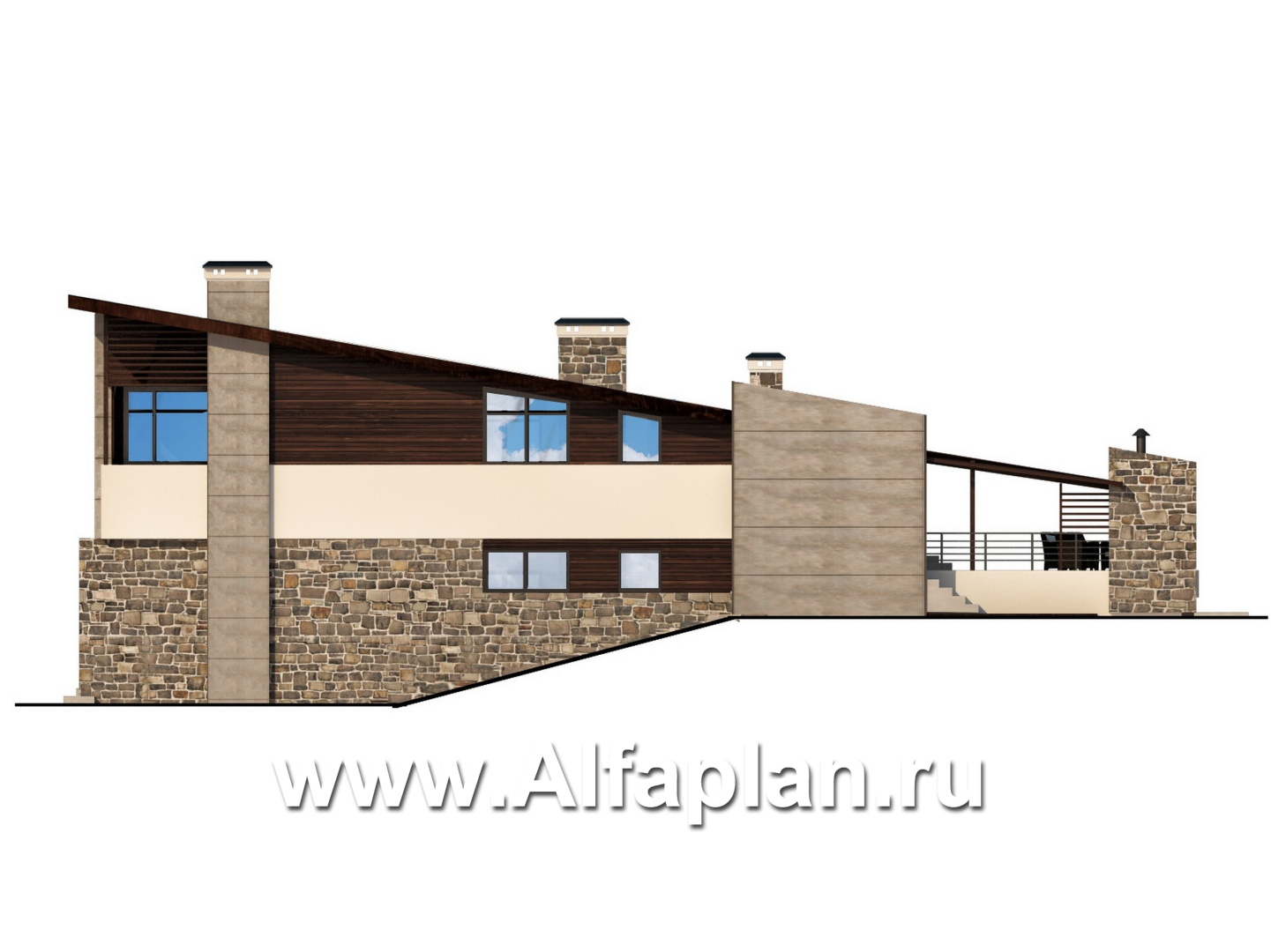 Проекты домов Альфаплан - Коттедж для участка с рельефом - изображение фасада №3