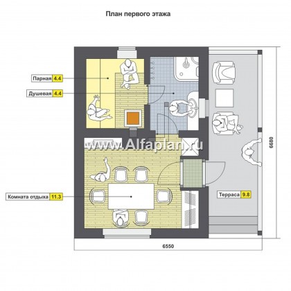 Проекты домов Альфаплан - Небольшая каркасная баня - превью плана проекта №1