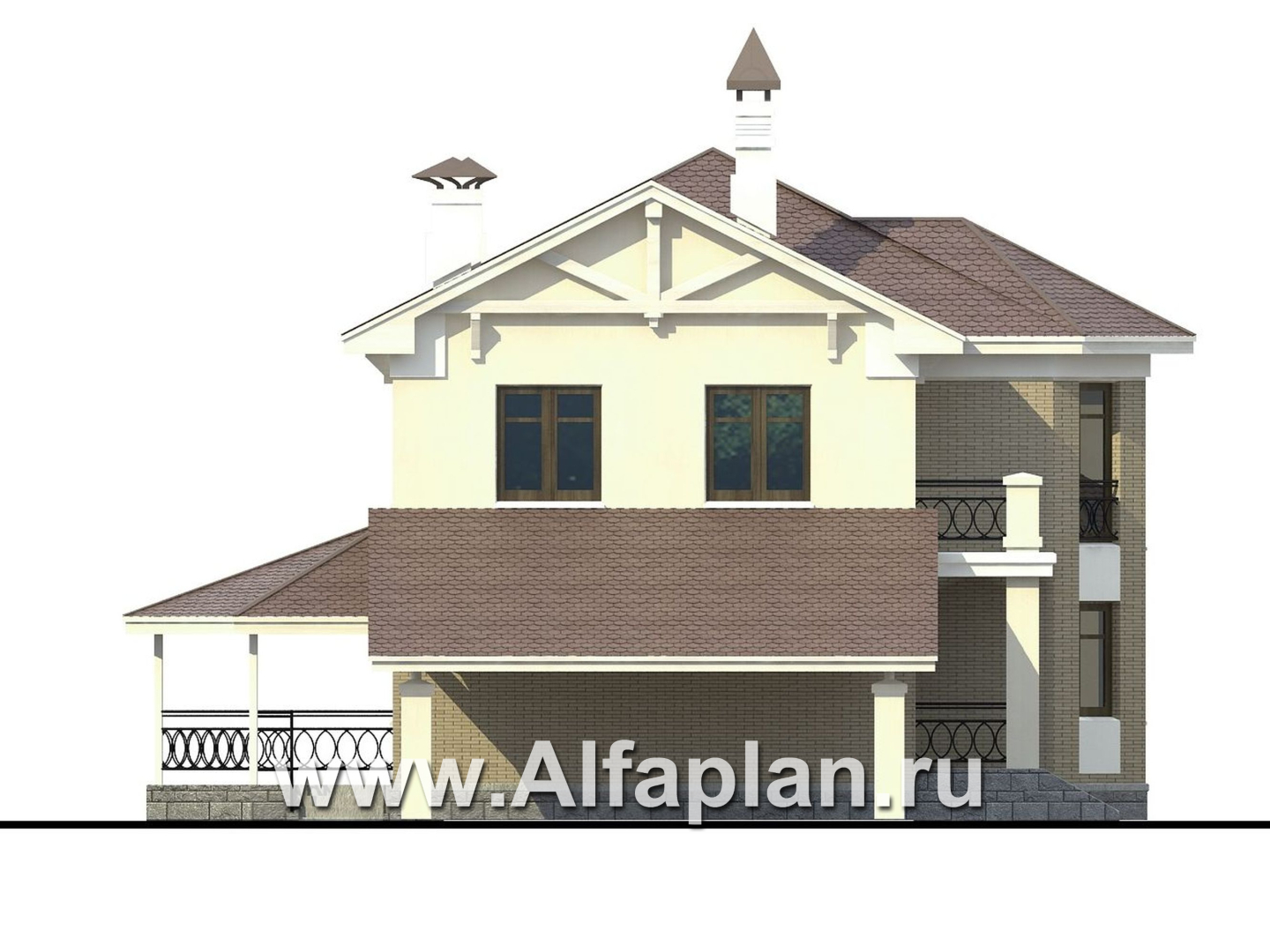 Проекты домов Альфаплан - «Классический»- двухэтажный особняк с эркером и навесом для машины - изображение фасада №3