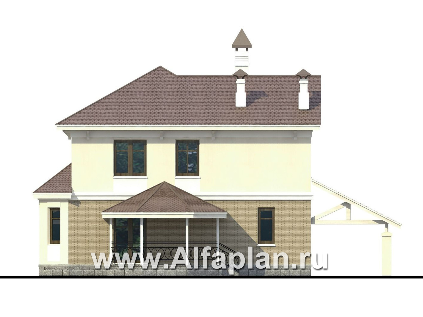 Проекты домов Альфаплан - «Классический»- двухэтажный особняк с эркером и навесом для машины - изображение фасада №4