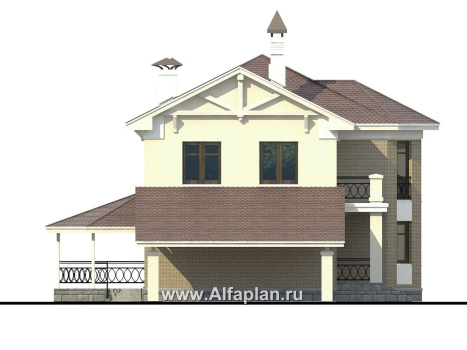 Проекты домов Альфаплан - «Классический»- двухэтажный особняк с эркером и навесом для машины - превью фасада №3