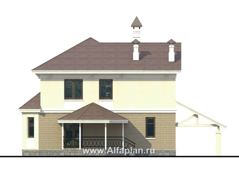Проекты домов Альфаплан - «Классический»- двухэтажный особняк с эркером и навесом для машины - превью фасада №4