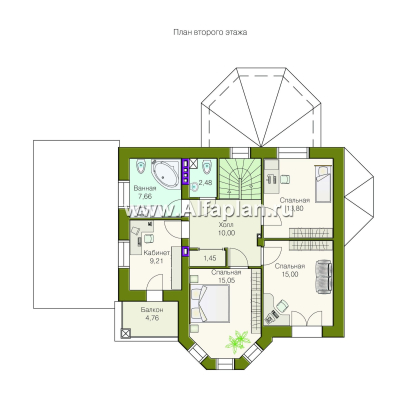 Проекты домов Альфаплан - «Классический»- двухэтажный особняк с эркером и навесом для машины - превью плана проекта №2