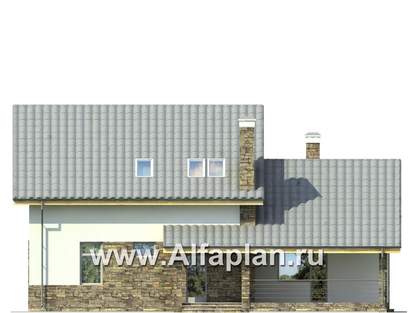 Проекты домов Альфаплан - Загородный дом с гаражом и террасой - изображение фасада №1