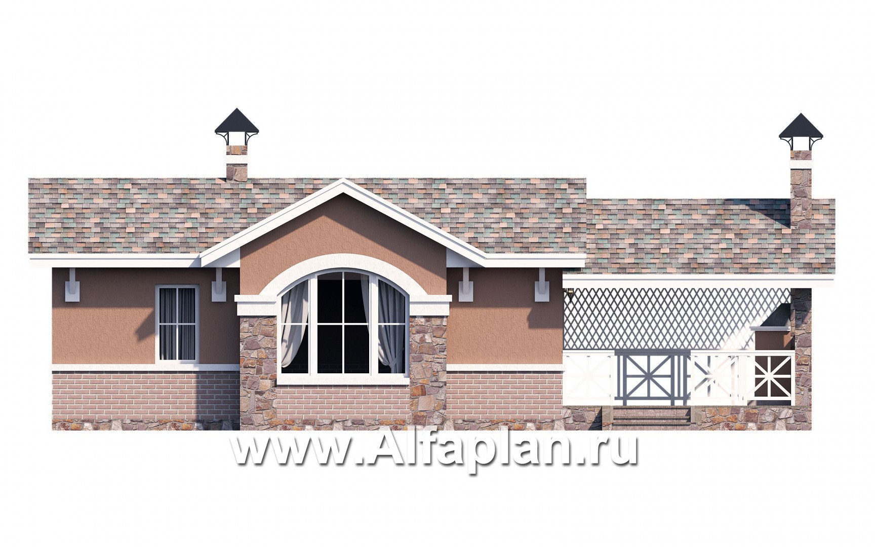 Проекты домов Альфаплан - Красивая и удобная баня c террасой (беседкой) и камином - изображение фасада №1