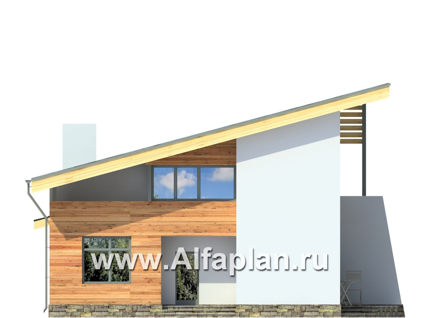 Проекты домов Альфаплан - Эффектный дом с односкатной кровлей - изображение фасада №1