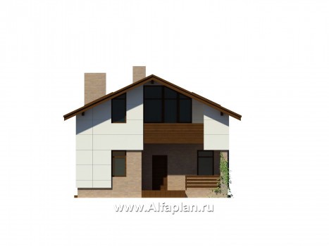 Проекты домов Альфаплан - Современный каркасный коттедж для узкого участка - превью фасада №3
