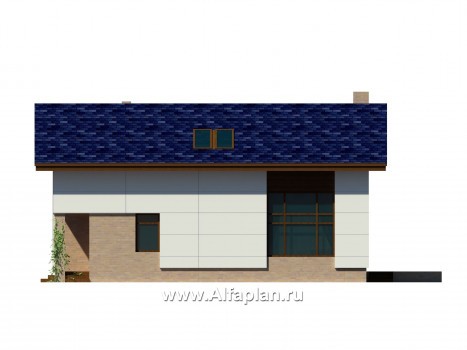 Проект каркасного дома с мансардой, кабинет на 1 эт, с террасой, второй свет в гостиной, в современном стиле - превью фасада дома
