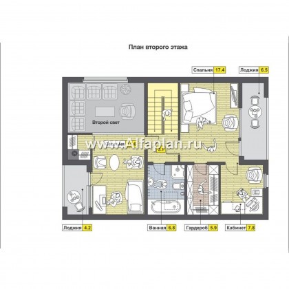 Проекты домов Альфаплан - Современный каркасный коттедж для узкого участка - превью плана проекта №2