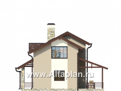 Проекты домов Альфаплан - Небольшой современный каркасный дом с навесом для машины - превью фасада №2