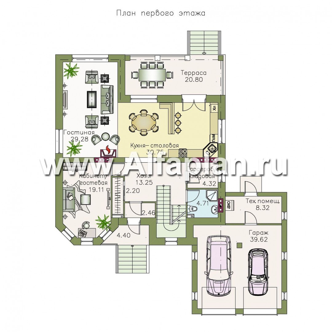 Проекты домов Альфаплан - «Феникс плюс» - коттедж с большим гаражом и цокольным этажом - изображение плана проекта №2